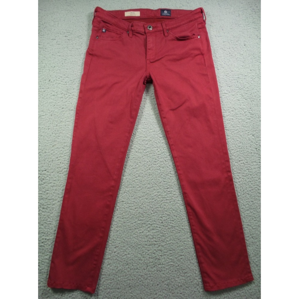 AG Adriano Goldschmied Pants Womens 27 Red The Stilt Cigarette Leg Stretch